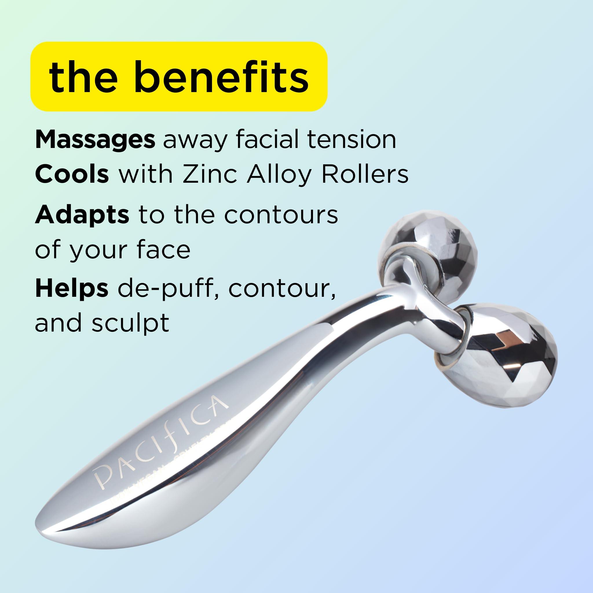 Pacifica Pacifica Face Roller Massager - Future Youth Stainless Steel Gua Sha Facial Beauty Tool Skin Care - for Face Neck Eye Body Skin Care - Face Sculpting Tool Lymphatic Drainage Gifts for Her Women & Girl