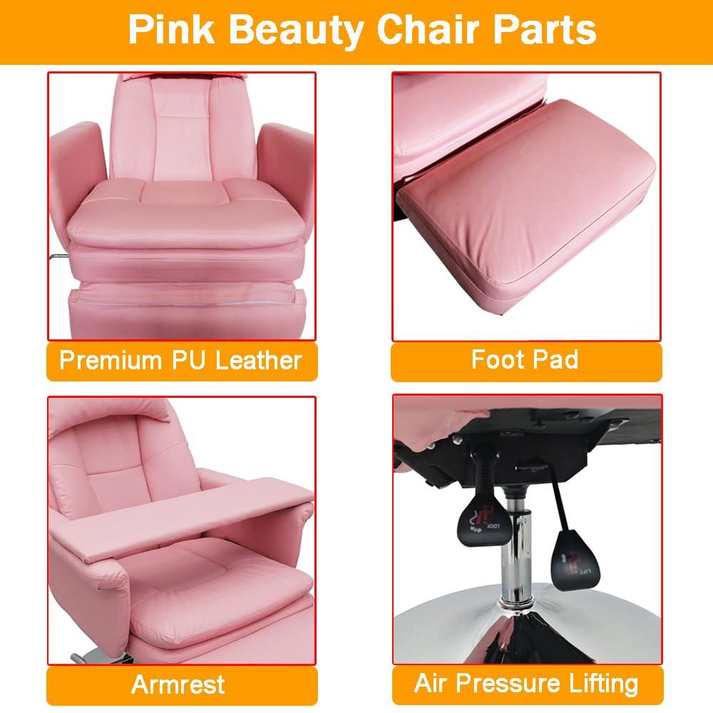 INTBUYING INTBUYING Pink Facial Beauty Bed Chair Air Pressure Lifting Massage Bed Spa Table Salon Chair 360 Degree Rotating Adjustable Beauty Bed Chair for Beauty &Home Office Chair Load Capacity 440LB