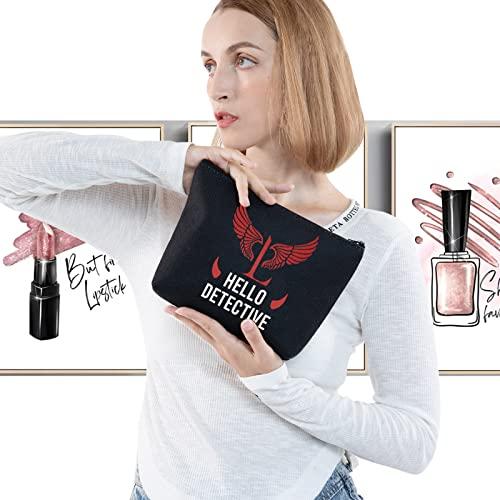 LEVLO LEVLO Lucifer TV Show Cosmetic Make Up Bag Lucifer Morningstar Gift Hello Detective Lucifer Makeup Zipper Pouch Bag For Women Girls (Hello Detective Black)