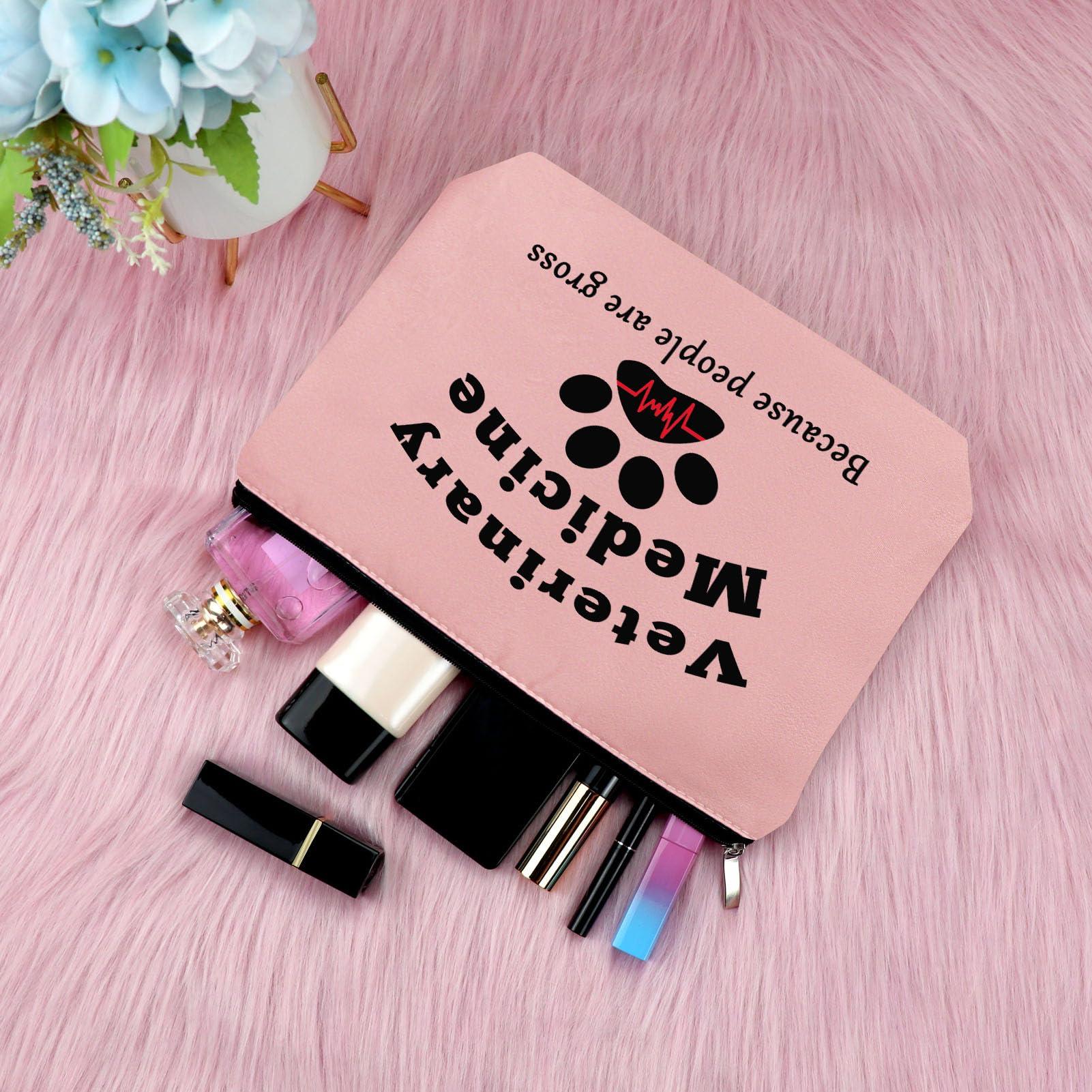 Sfodiary Veterinarian Gift for Vet Women Makeup Bags Vet Student Gift Veterinary Technician Gift Cosmetic Bag Appreciation Gift for Veterinary Medicine Birthday Retirement Gift Travel Cosmetic PouchPink