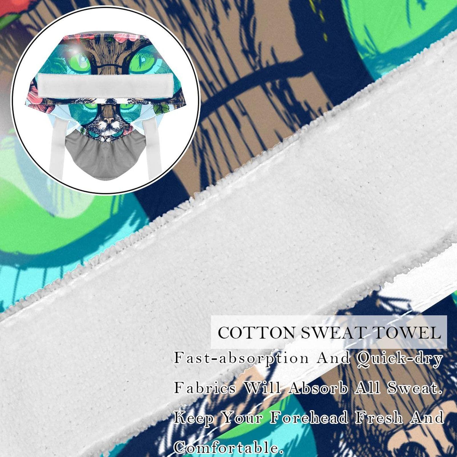 Lyetny Maine Coon Cat with Floral Wreath and Round Sunglasses Scrub Caps Hats Women Bouffant Working Hat Ponytail Holder for Women Long Hair Covers 2PCS