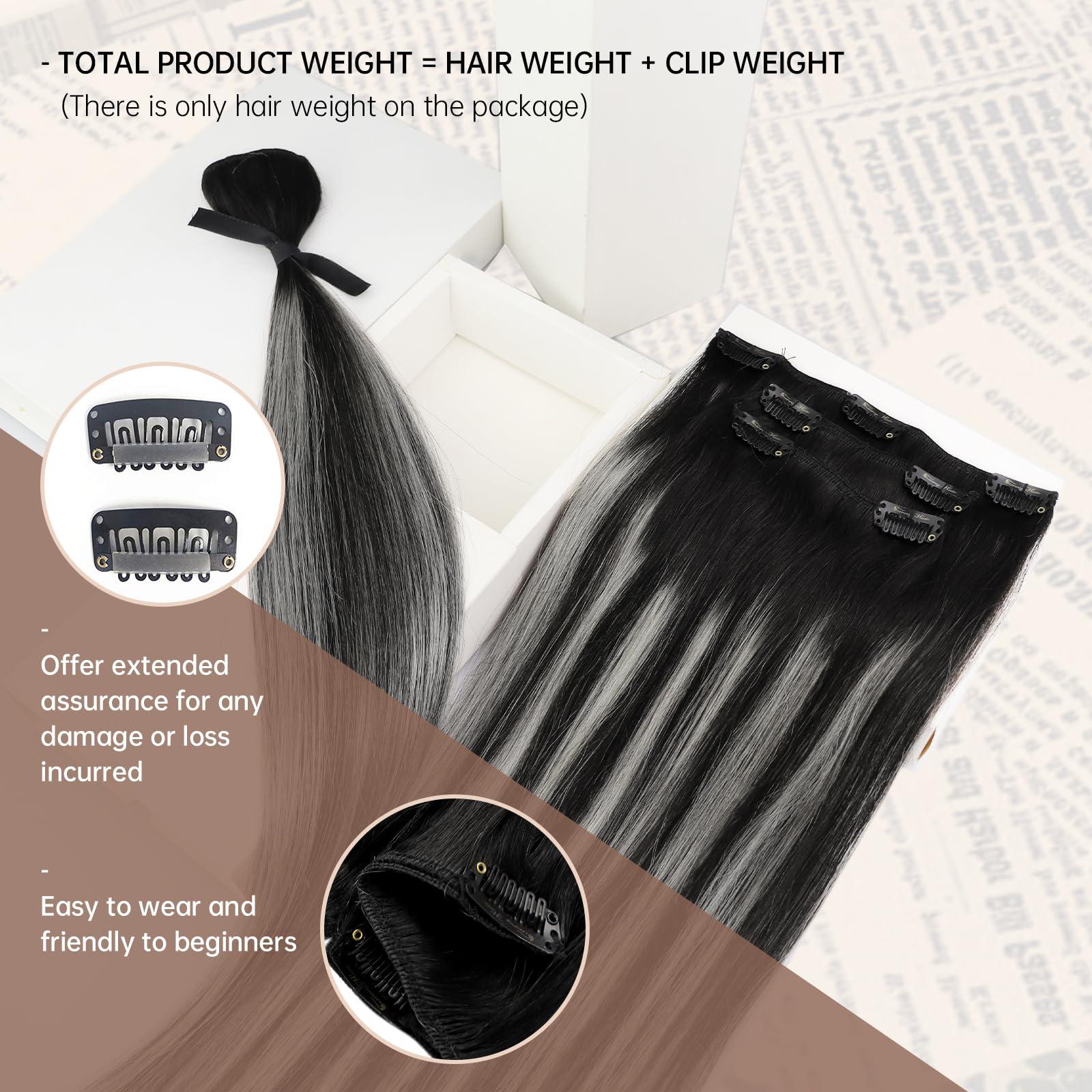 Sunny Hair Sunny Hair Clip in Hair Extensions Straight Human Hair Clip in Extensions Remy Clip in Hair Extensions Real Human Hair Extensions Clip ins Balayage Black Ombre Silver Grey 14inch