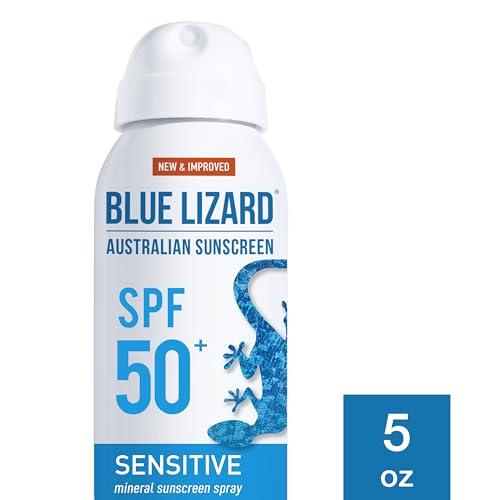 BLUE LIZARD Blue Lizard Sensitive Mineral Sunscreen Spray SPF 50+, Dermatologist-Recommended Brand, Broad-Spectrum UVA/UVB Protection, Water-Resistant, Zinc Oxide Formula, 5 fl oz (Pack of 2)