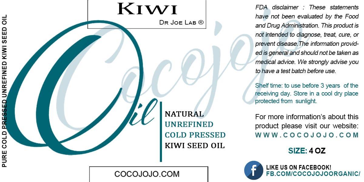 Dr Joe Lab Kiwi Seed Oil 4 oz Pure Natural Cold Pressed Unrefined Extra Virgin Kiwi Oil - for Hair Skin Body Nail and Beard - Moisturizing, Soothing, Hydrating, & Nourishing