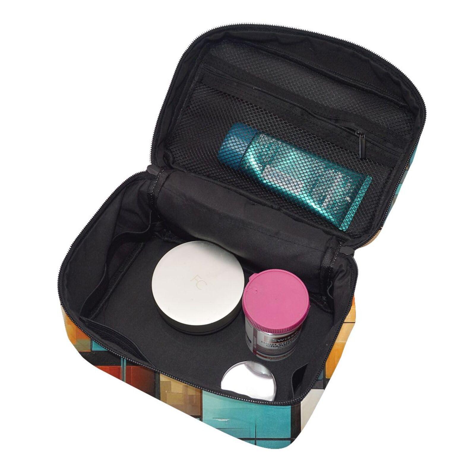 QASDFGHR QASDFGHR Small Abstract Modern Print Makeup Bag,Travel Cosmetic Bag with Zipper for Women Square Make Up Bags Organizer