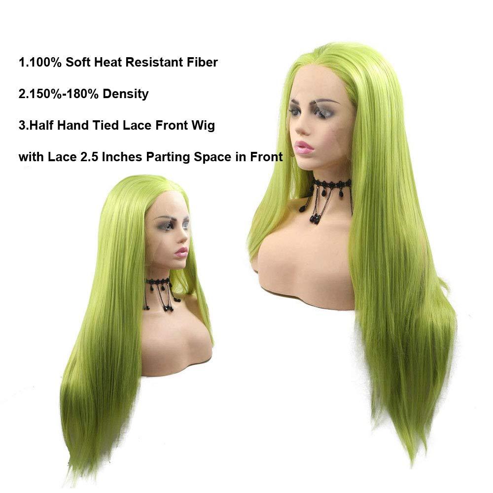 karissa Hair Fresh Green Lace Front Wigs for Women Long Silky Soft Pastel Neon Synthetic Real Hair Wig Pre Plucked Hairline Avocado Green Handmade Wigs GluelessLace Wig Heat Safe Cosplay Daily 24Inch