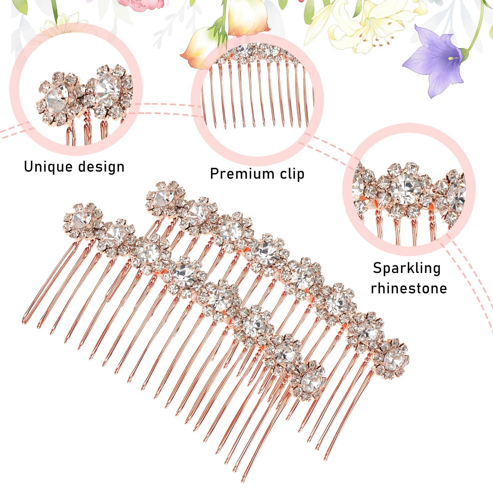 KALIONE 2 Pieces Rhinestone Hair Side Comb 20 Teeth Decorative Hair Combs Side Rhinestone Crystal Bridal Wedding Comb Bridal Jewelry Hair Clips Combs Hair Accessories for Women and Girls