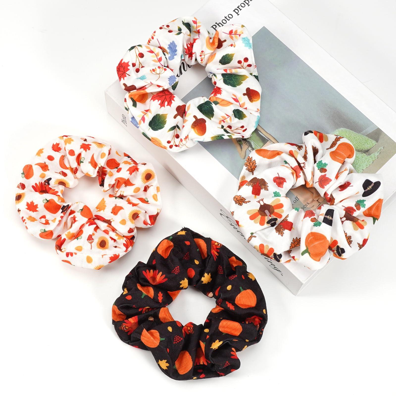 Ardorchid halloween hair tie Thanksgiving Day Hair Ties Harvest Fall Hair Scrunchies for Women Girls Elastic Fruit Pumpkin Corn Turkey Hair Ties Autumn Leaves Maple Decor