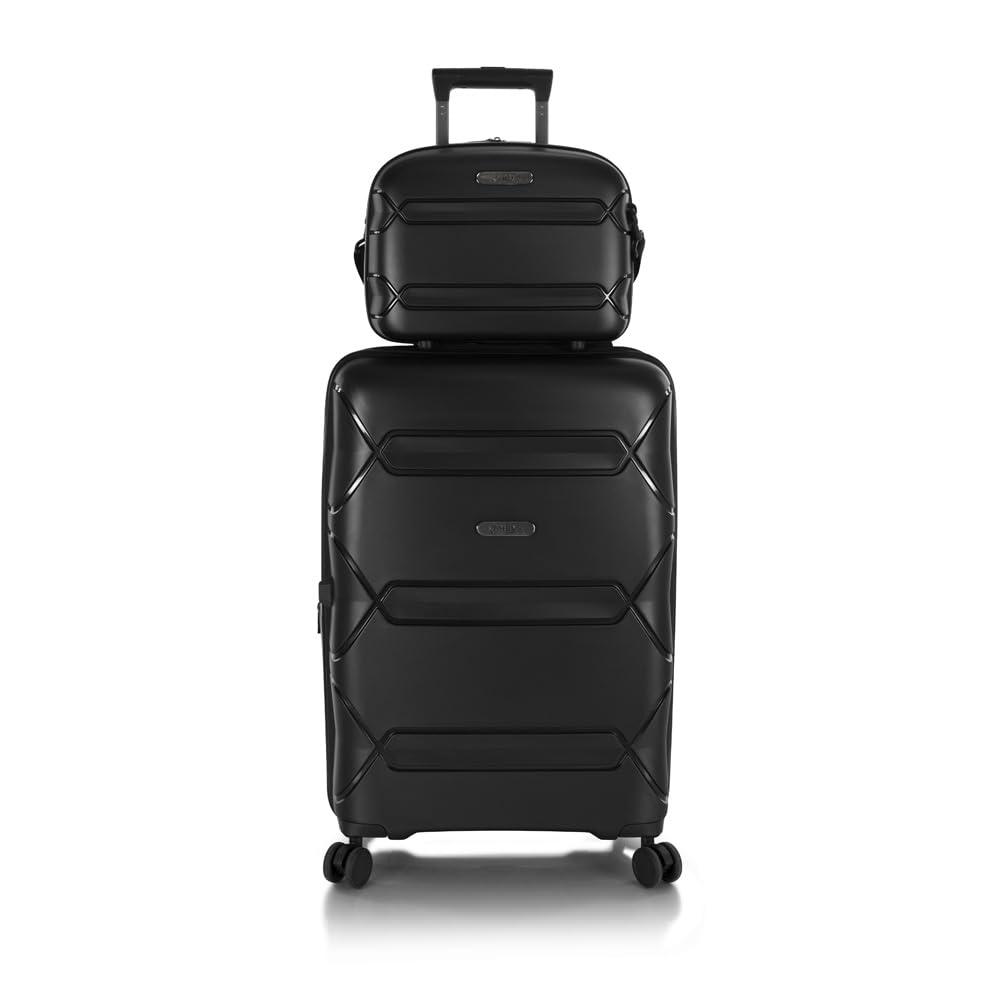 Heys Heys Milos Beauty Case Hardside Lightweight and Crafted with Durable Duraflex, Textured Shell and Metallic Colors, Trolly Sleeve, Adjustable Shoulder Strap, Organize Makeup or Toiletries, Black