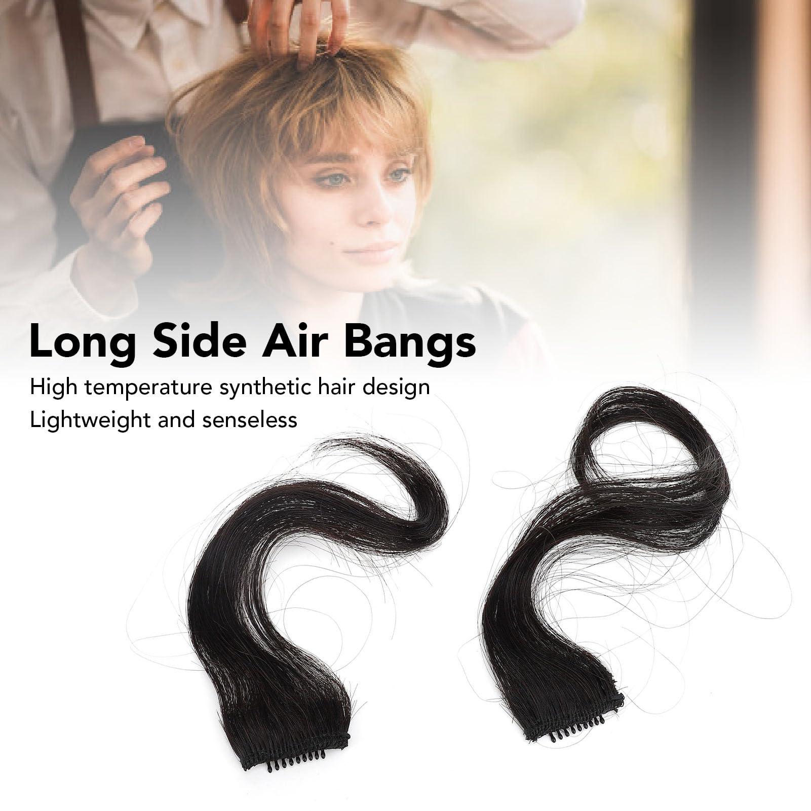 Fockety Side Air Bangs, High Temperature Synthetic Hair Customizable Clip in Bangs Adjustable Versatile Style Black Front Side Bangs for Women Girls Everyday Dress Up