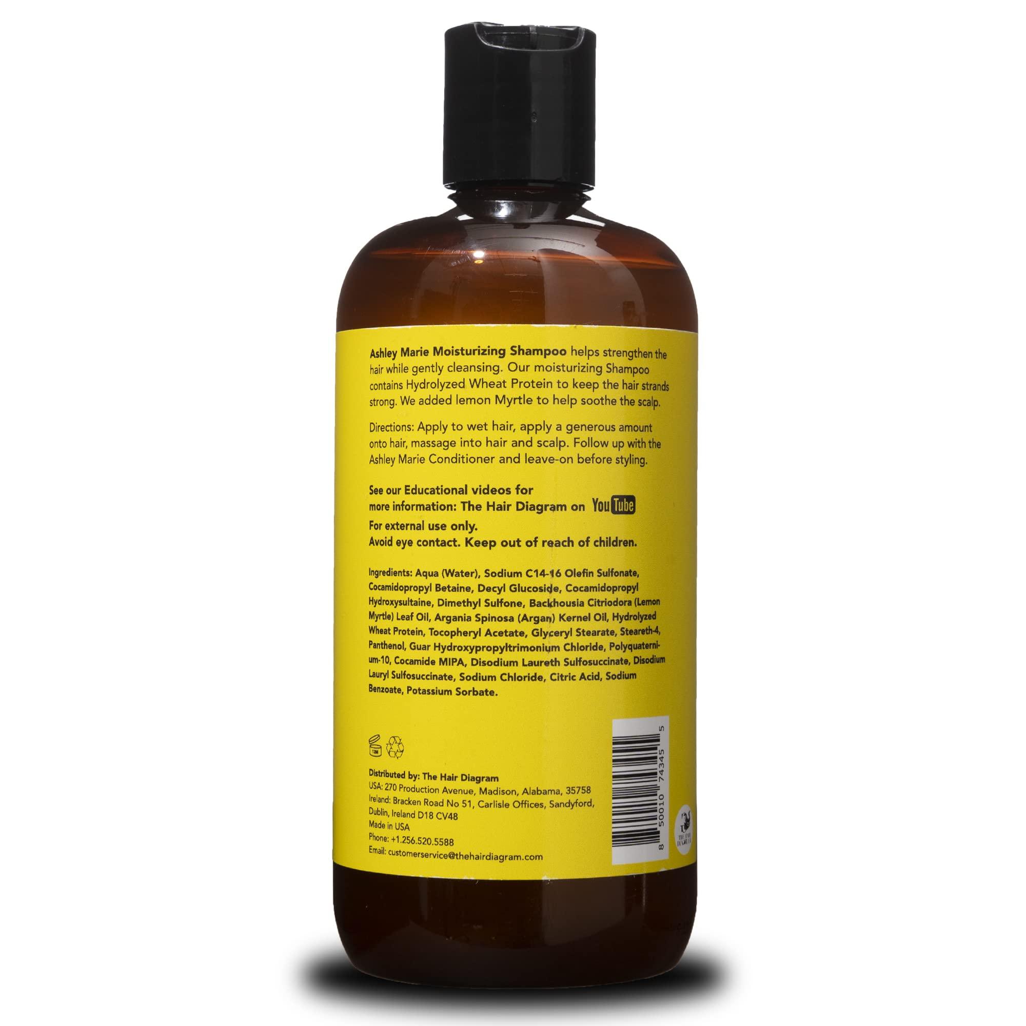 The Hair Diagram The Hair Diagram - Ashley Marie Moisturizing Shampoo - Natural Cleansing & Strengthening - Restorative Lemon Myrtle Shampoo with Hydrolyzed Wheat Protein - Color Safe - Paraben & Sulfate Free - 12oz