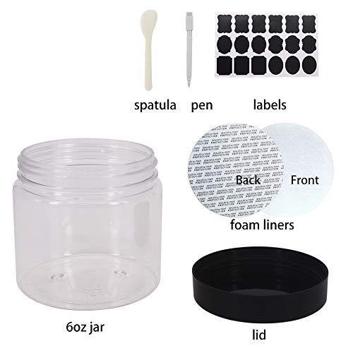 zmybcpack 24 Pack 6 OZ Clear Plastic Slime Jars With Screw Lids, A Spatula, A Pen &Labels - Craft Storage Containers/Storage Favor Jars/Travel Jars For Cosmetic, Body Sugar Scrubs by ZMYBCPACK