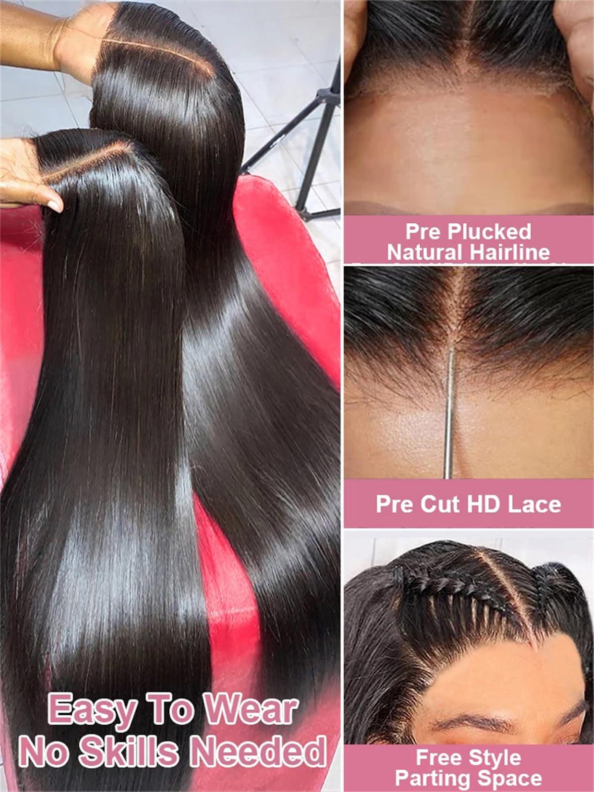 Human Lace Wig For Women Pre Cut No Glue Straight Glueless Wig Human Hair Preplucked Ready To Wear Brazilian 13X4 7X5 Lace Frontal Wigs For Women
