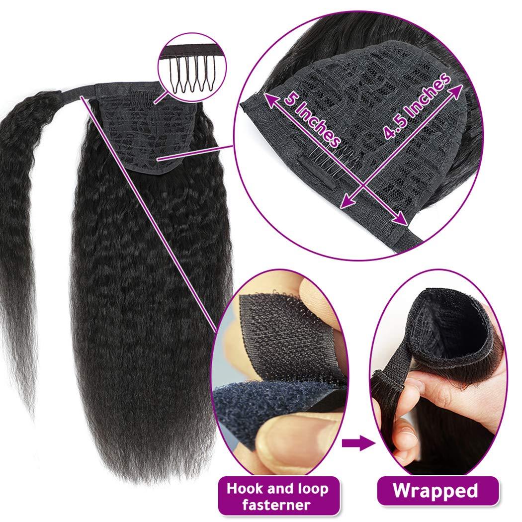 R RACILY HAIR R RACILY HAIR Drawstring Ponytail for Black Women Human Hair Straight Kinky Ponytail Wrap Drawstring Yaki Extensions Clip on Afro Full Hair Pieces 110g/set False Hair (12\")