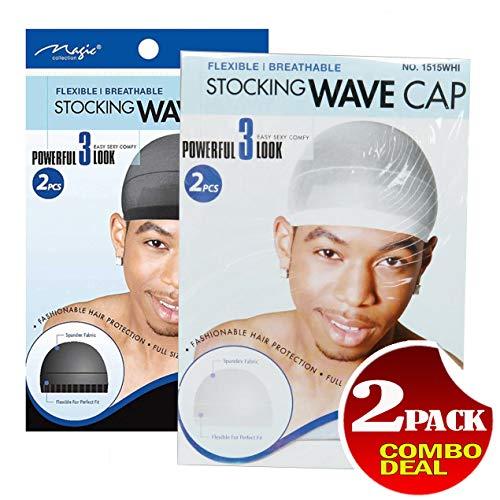 MAGIC MAGIC Stocking Wave Cap Pack Hair Du Rag - 1 Black and 1 White, Spandex Fabric, Flexible, Breathable, one Size, Comfortable, Wig, Hair Extensions, Wig Cap, Stays on Your Head