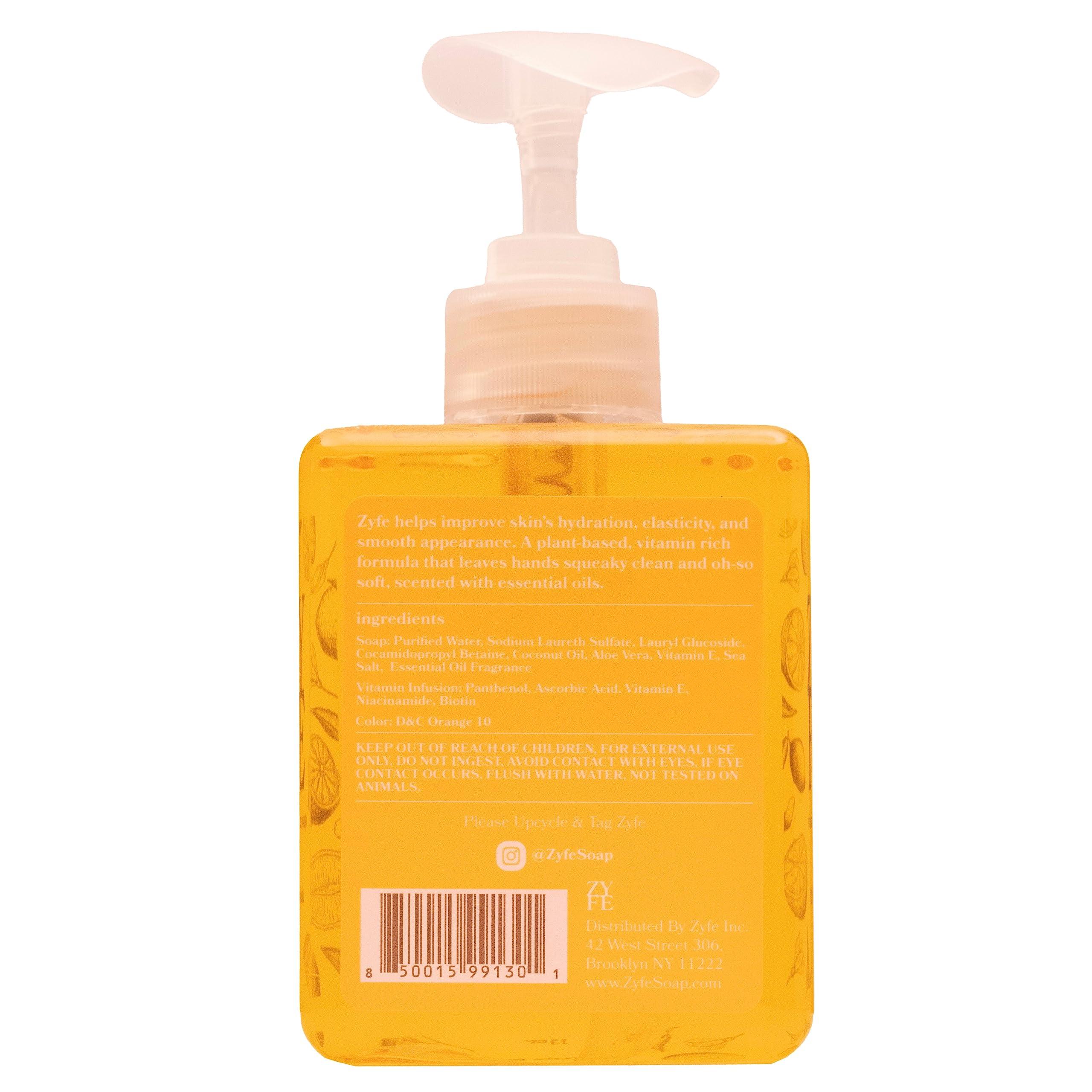 ZYFE ZYFE Eco Friendly Hand Soap Refills Family Pack - Pland Dervied Liquid Handsoap With 5x Vitamins - 2 12oz Pump Dispenser Bottles and 1 64oz Refill - Citrus