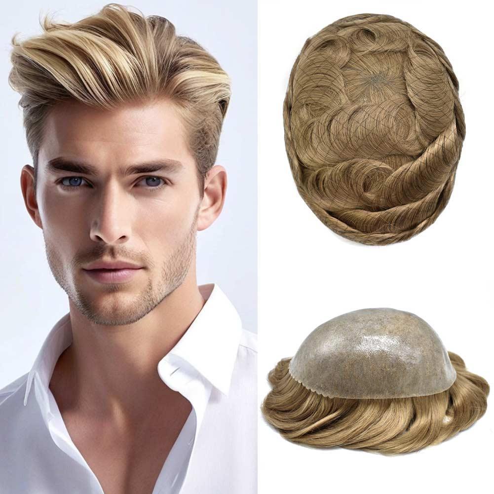 Generic Hair System For Men Toupee Human Hair Replacement All Poly Mens Hair Piece 0.1mm Skin PU Hairpieces For Man Hair Unit Grey Brown Black Patch Wigs (7\"X9\", 20R)