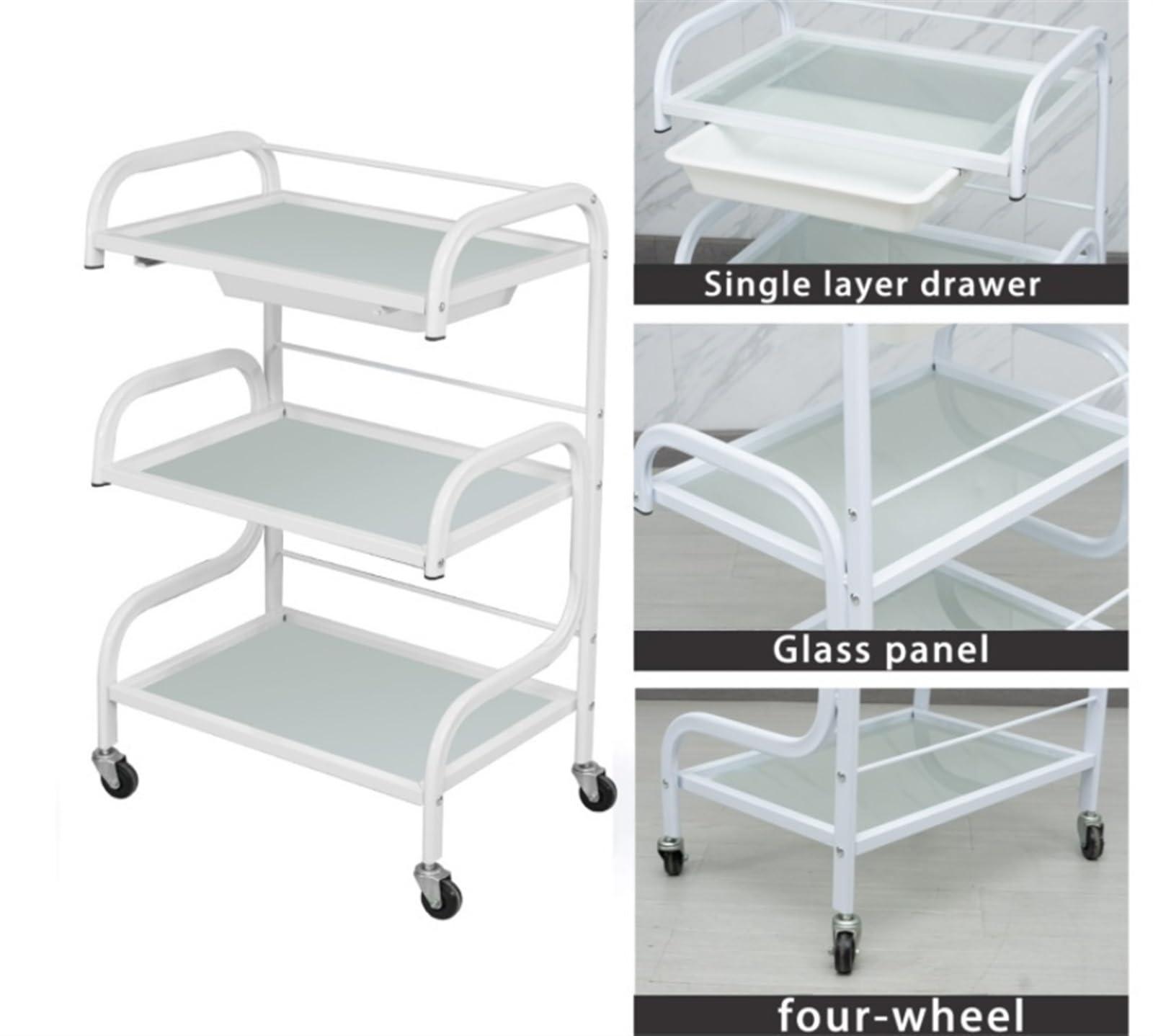 HKDYWTNB Salon Tray Esthetician Cart 3 Tier Beauty Trolley Metal and Glass Salon Trolley Movable Trolleys Rolling Cart with Wheel Beauty Salon Cart Salon Cart Salon Trolley(C)