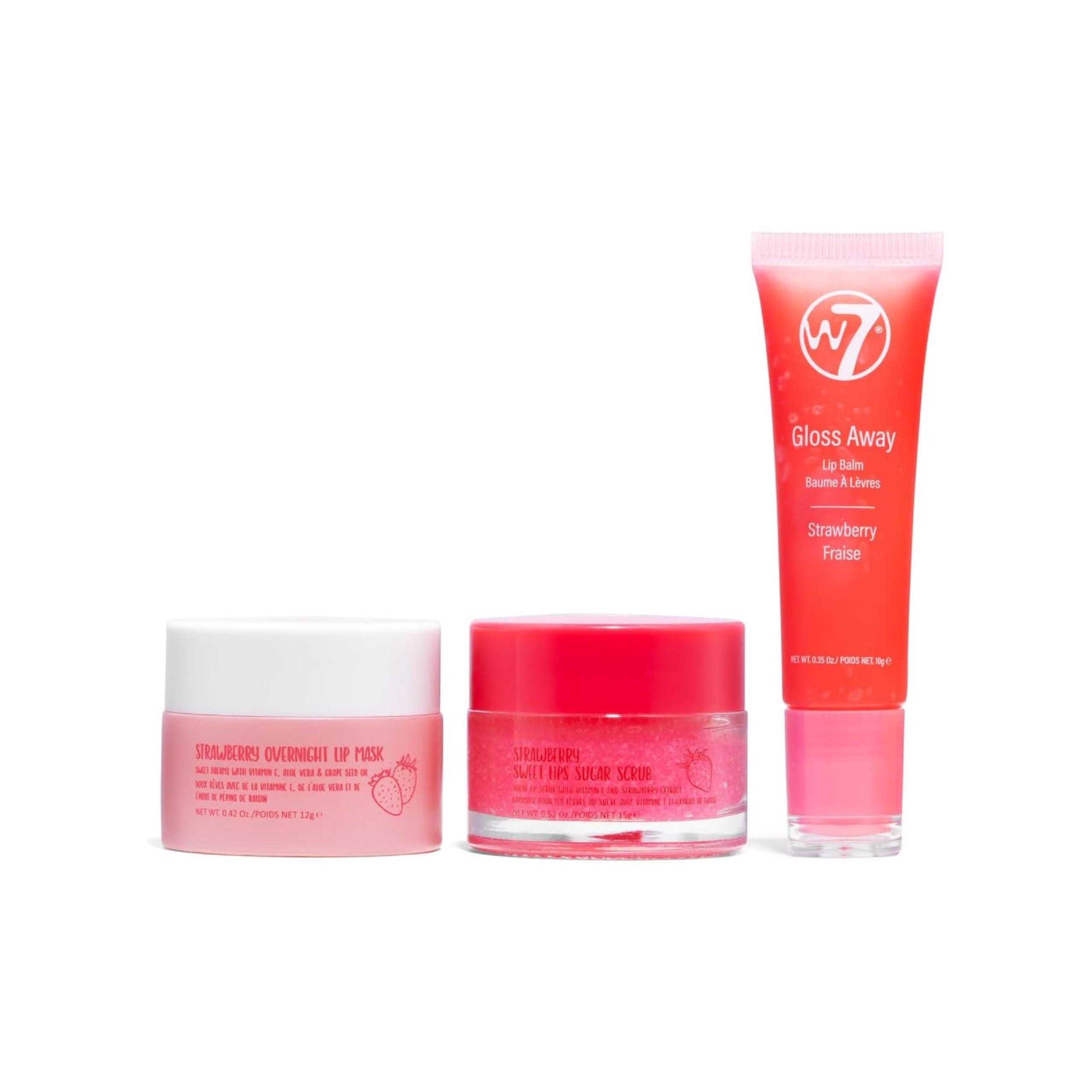 W7 W7 Sweet Dreams Lip Care Trio - 3 Piece Set - Overnight Lip Mask, Lip Balm & Lip Scrub - Strawberry