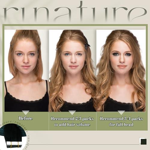 RUNATURE RUNATURE Black Ombre Tape in Hair Extensions Real Human Hair Tape in Extenions Short Natural Black to Blue Tape in Human Hair Extensions Teal Straight Glue in Hair Extensions Human Hair 12 Inch 30g