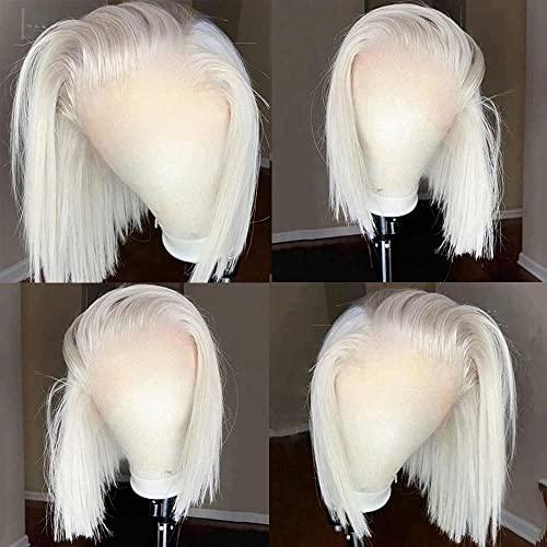 21AE 21AE REAL SKINLIKE 13x4 HD Transparent Lace Frontal 8 Inch Silky Straight Short Bob White Platinum Blonde Lace Front Wigs Human Hair Pre Plucked Bleached Knots Glueless Wigs for White Women