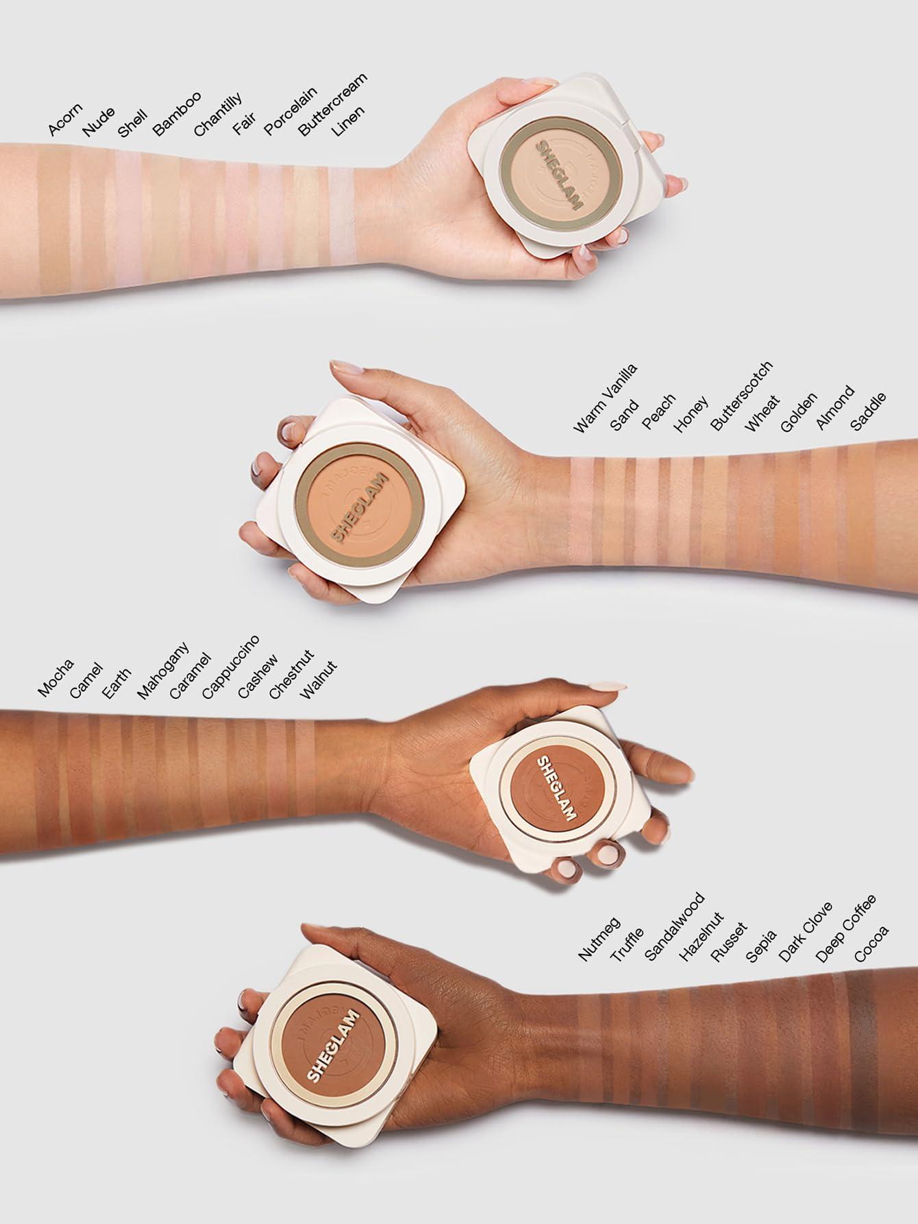 SHEGLAM SHEGLAM SKin-Focus Full Coverage Powder Foundation Oil-Control Lightweight Face Pressed Powder Makeup-Saddle