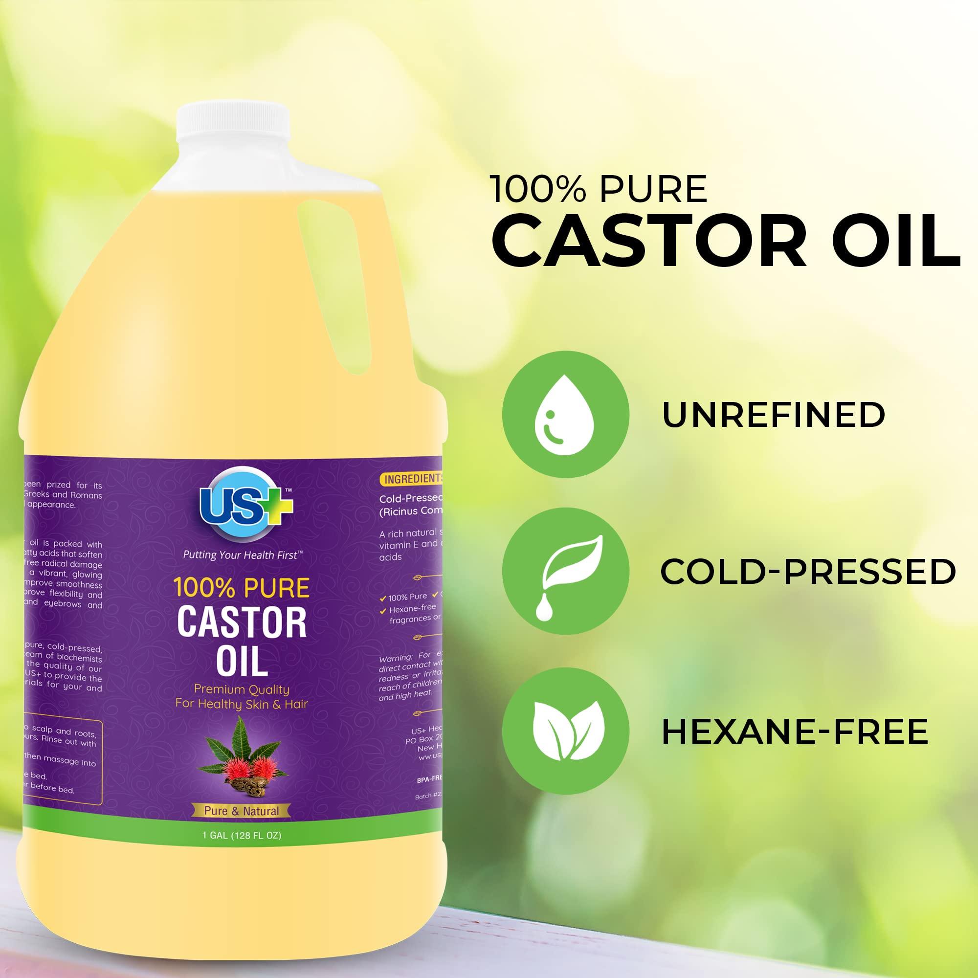 Us+ 100% Pure Castor Oil - Cold-pressed, Unrefined, Hexane-free - Premium Quality - USP Grade (1 Gallon)