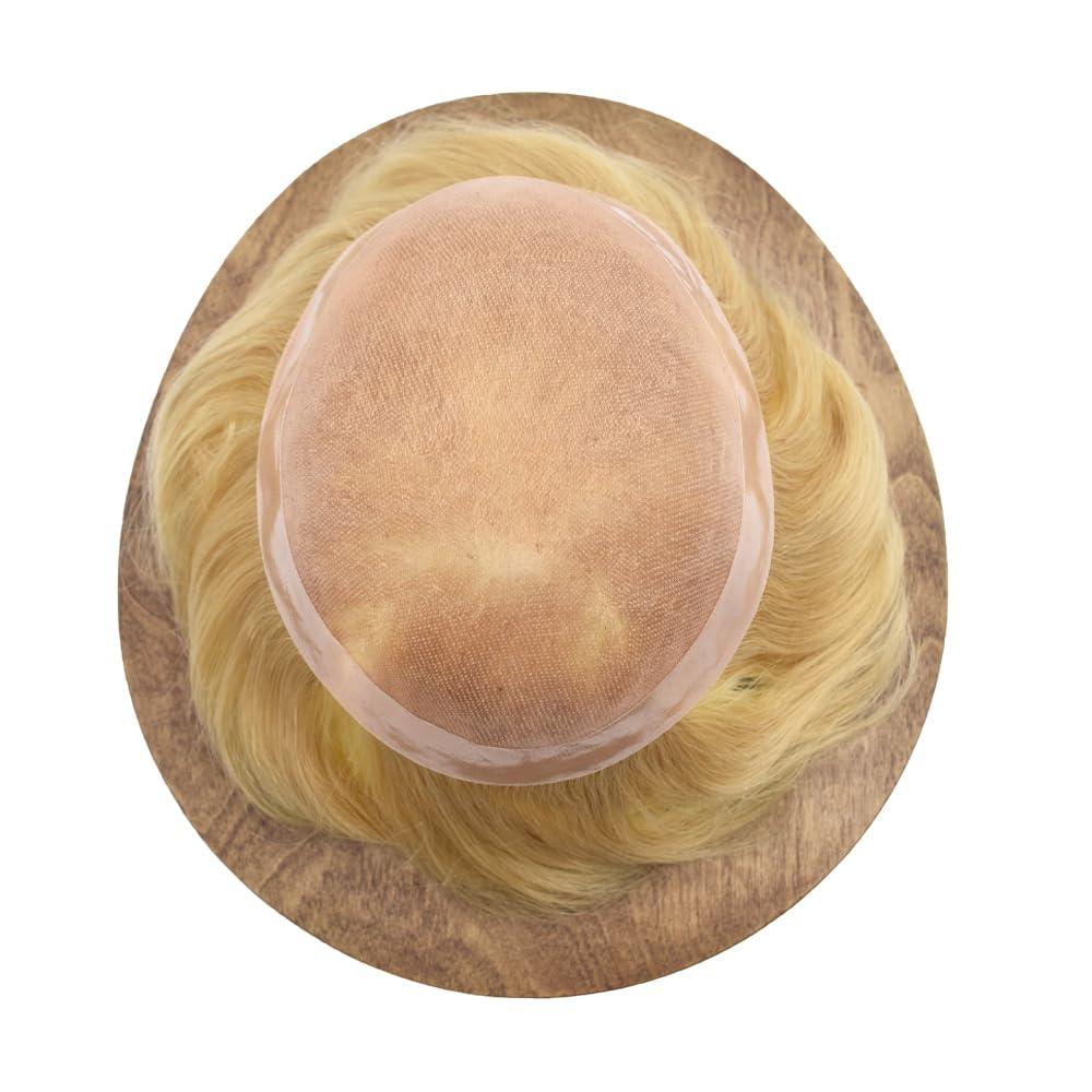 Curve Hair Curve Hair Toupee for Men Human Hair Replacement System Fine Mono Mens Toupee Hair Piece Unit Durable Poly Skin Monofilament Wigs for Men (#22R, 6\'\'X8\'\')