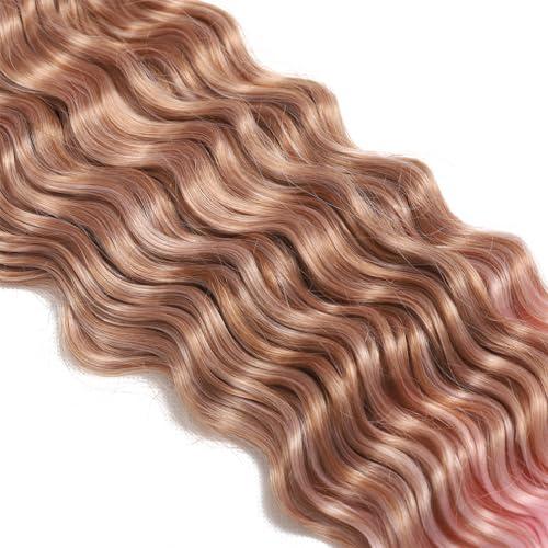 BALINGHAIR Ocean Wave Crochet Hair 30 Inch Deep Wave Braiding Hair Long Curly Crochet Braids Hair Extensions Ombre Brown to Light Pink 3 Packs