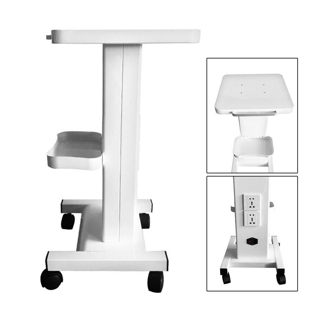 VPABES White Beauty Equipment Cart, 4 Wheels Mobile Beauty Salon Trolley Cart Pedestal Rolling Cart, Multi-Purpose Aluminum Alloy Spa Barbershop Rolling Trolley Cart with Wheels and Tray (White with Socket)