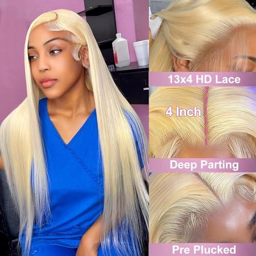 Chesma 30 inch 613 Lace Front Wig Human Hair Blonde 13x4 HD Transparent Lace Front Wigs Human Hair 180% Density Blonde Glueless Wigs Human Hair 613 HD Straight Lace Frontal Wigs Human Hair Pre Plucked