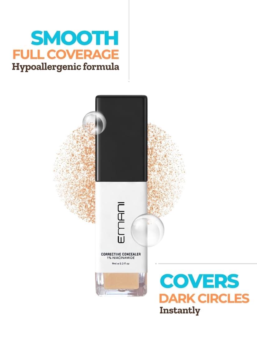 Emani Emani HD Corrective Liquid Mineral Concealer with Vitamin C & Hyaluronic Acid, Full Coverage for Face, Cruelty-Free & Vegan, Fair