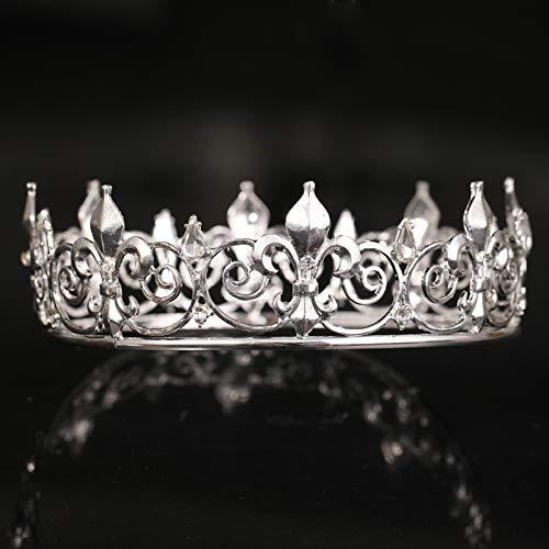 FORSEVEN FORSEVEN Full Round King Crown- Metal Rhinestone Crowns and Tiaras for Women and Men Party Prom (HG340 Silver)