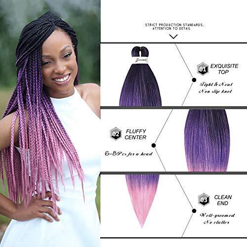 LesafeV Ombre Braiding Hair 6Pcs/Pack Crochet Extension Hair 26" Long Synthetic Yaki Brads Easy Jumbo Pre Stretched Hair Extension For Women T1B/900#