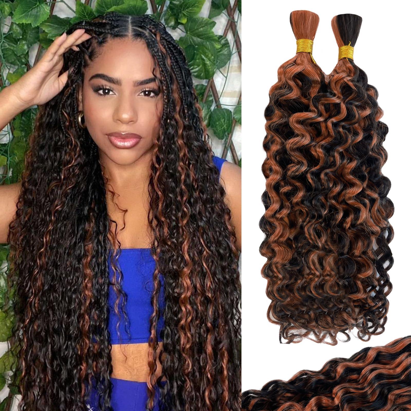Belaved Ombre Human Braiding Hair 1B/30 Deep Water Wave Braiding Hair 2 Bundles Highlight Curly Bulk Human Hair for Boho Braids Human Hair Extensions 100g 18 Inch Balayage Human Braiding Hair Knotless