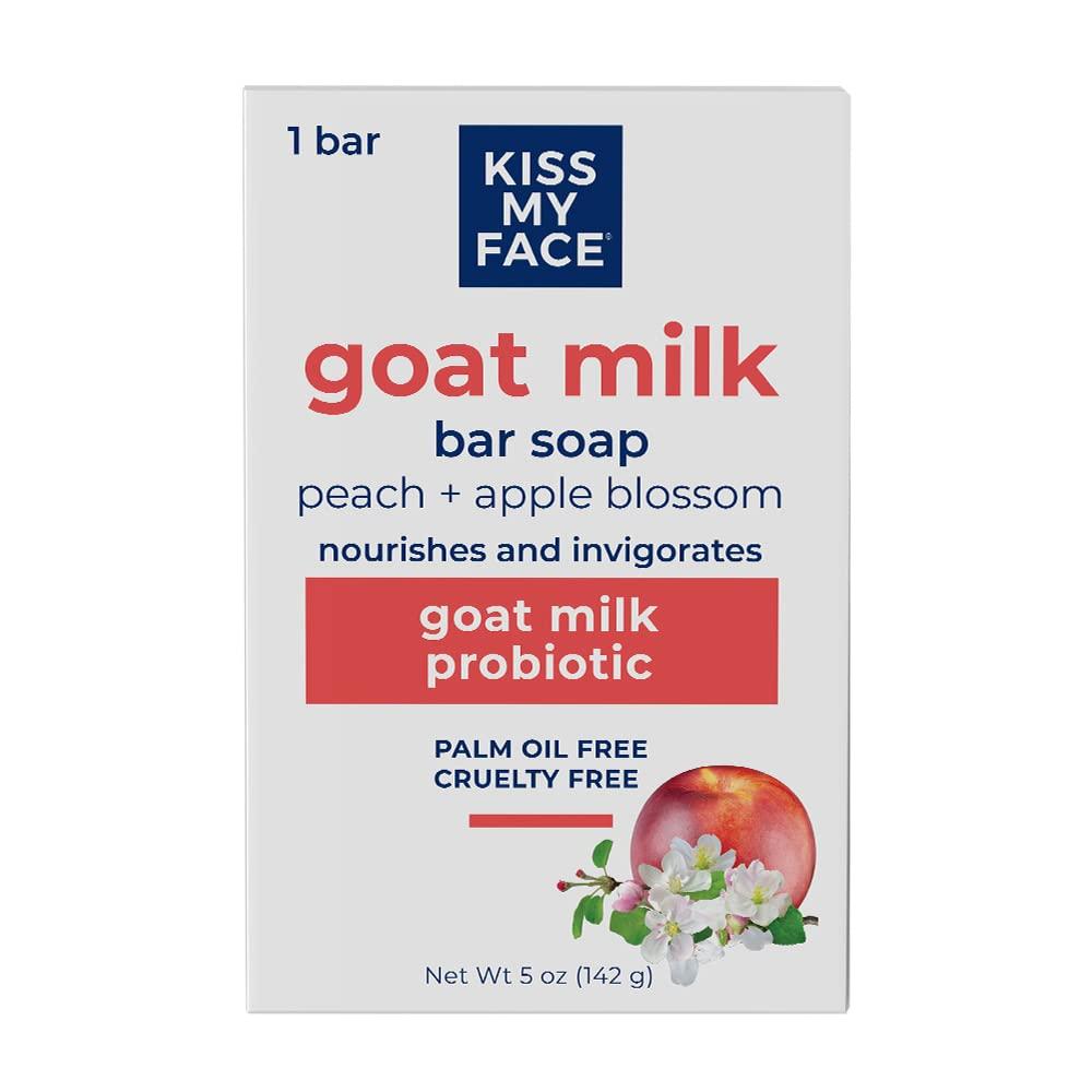 Kiss My Face Kiss My Face Goat Milk Bar Soap - Peach + Apple Blossom - Probiotic Goat Milk Soap Bar - Cruelty Free and Palm Oil Free (Peach + Apple Blossom, Pack of 1)