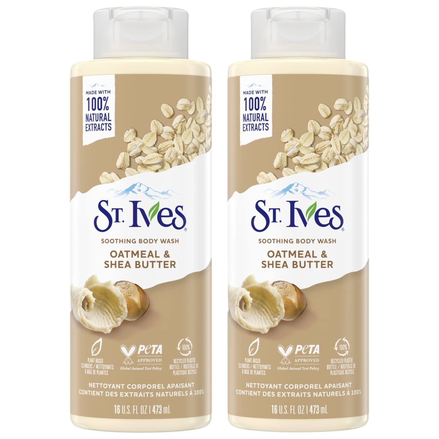 St. Ives St. Ives Body Wash - Soothing Moisturizing Cleanser with Oatmeal & Shea Butter, Natural Body Wash for Sensitive Skin Made with Plant-Based Cleansers and 100% Natural Extracts, 16 Oz Ea (Pack of 2)
