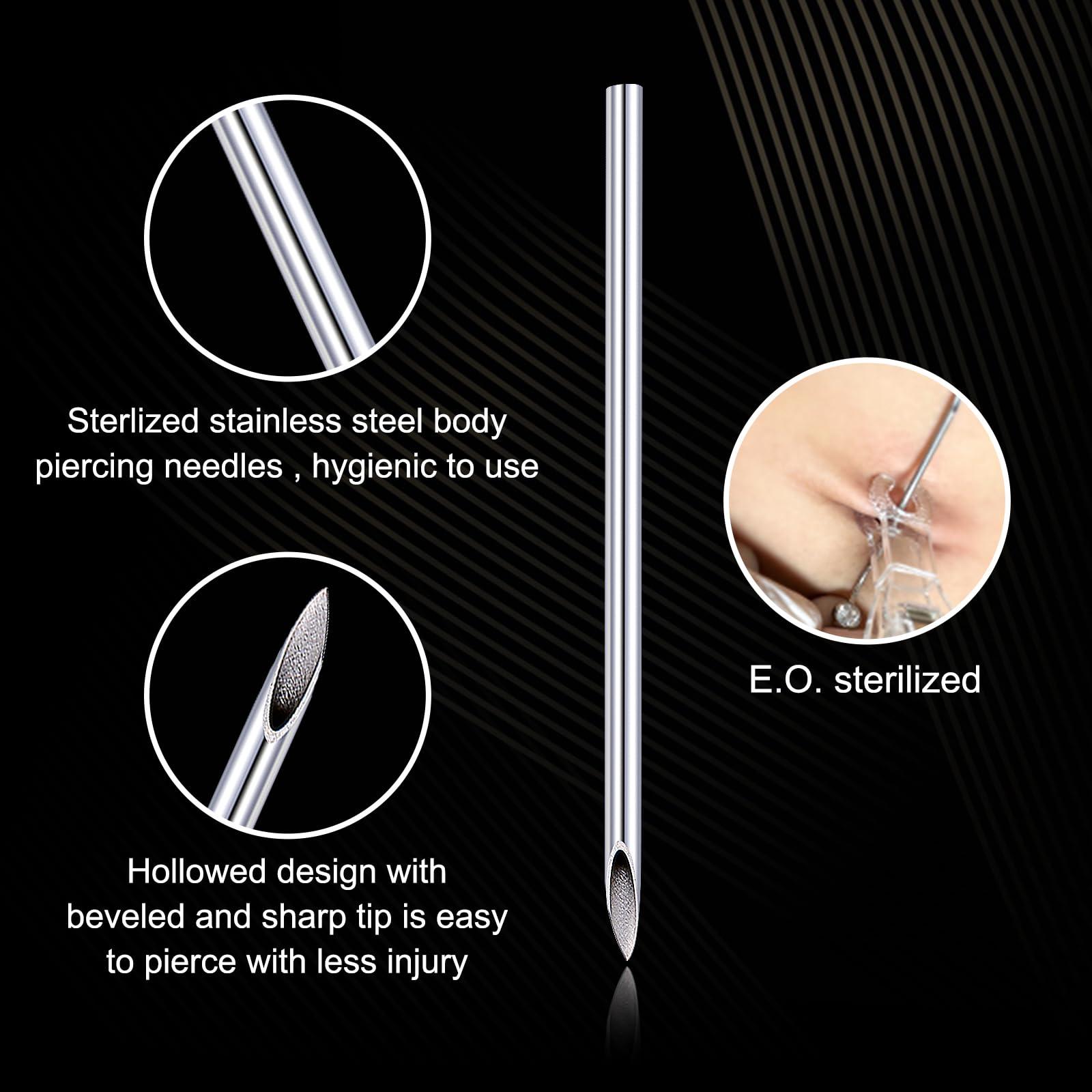 DJCIW 14G Body Piercing Needles,10pcs DJCIW Sterile Disposable Stainless Steel Needles for Ear, Nose, Navel, Nipple, Lip -Safe and Hygienic