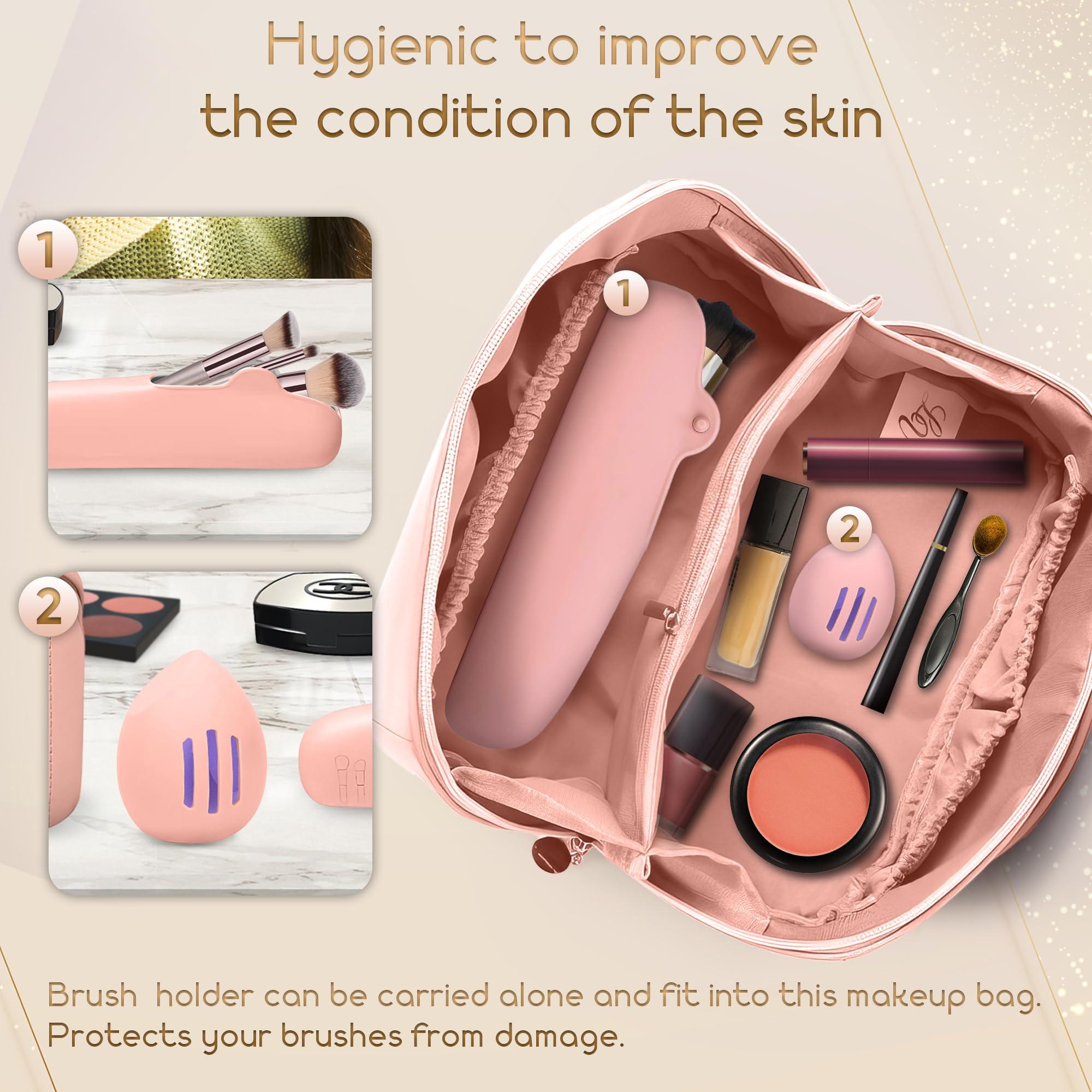 LV Levitural Levitural Large Capacity Travel Cosmetic Bag - Waterproof PU Leather Makeup Organizer with Handle, Divider, and Silicone Brush Holder