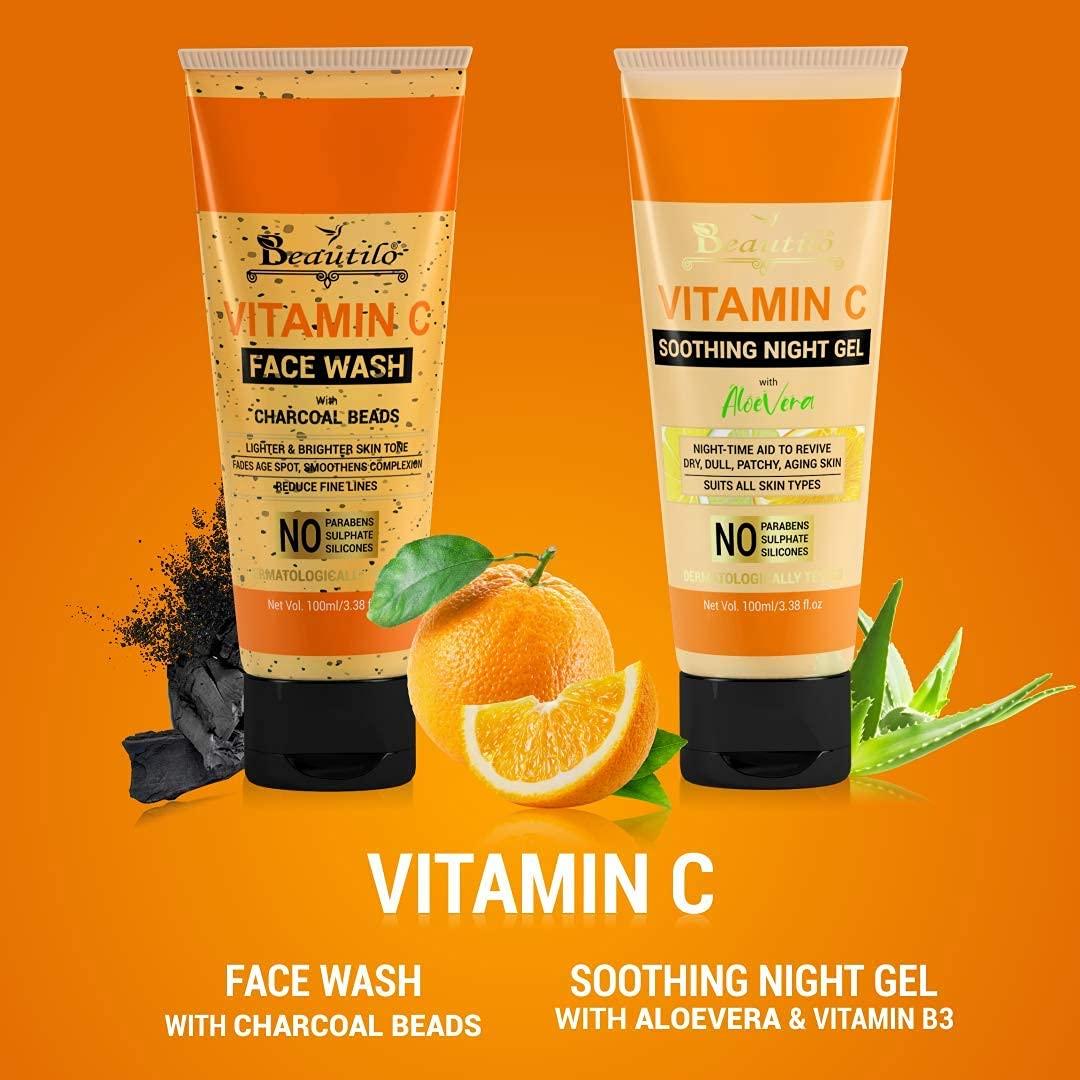XLO A.K. Beautilo Daily Fresh & Moisturizing Pack(Vitamin C Face wash with Charcoal Beads & Vitamin C Soothing Night Gel), 200 g (Pack of 2)
