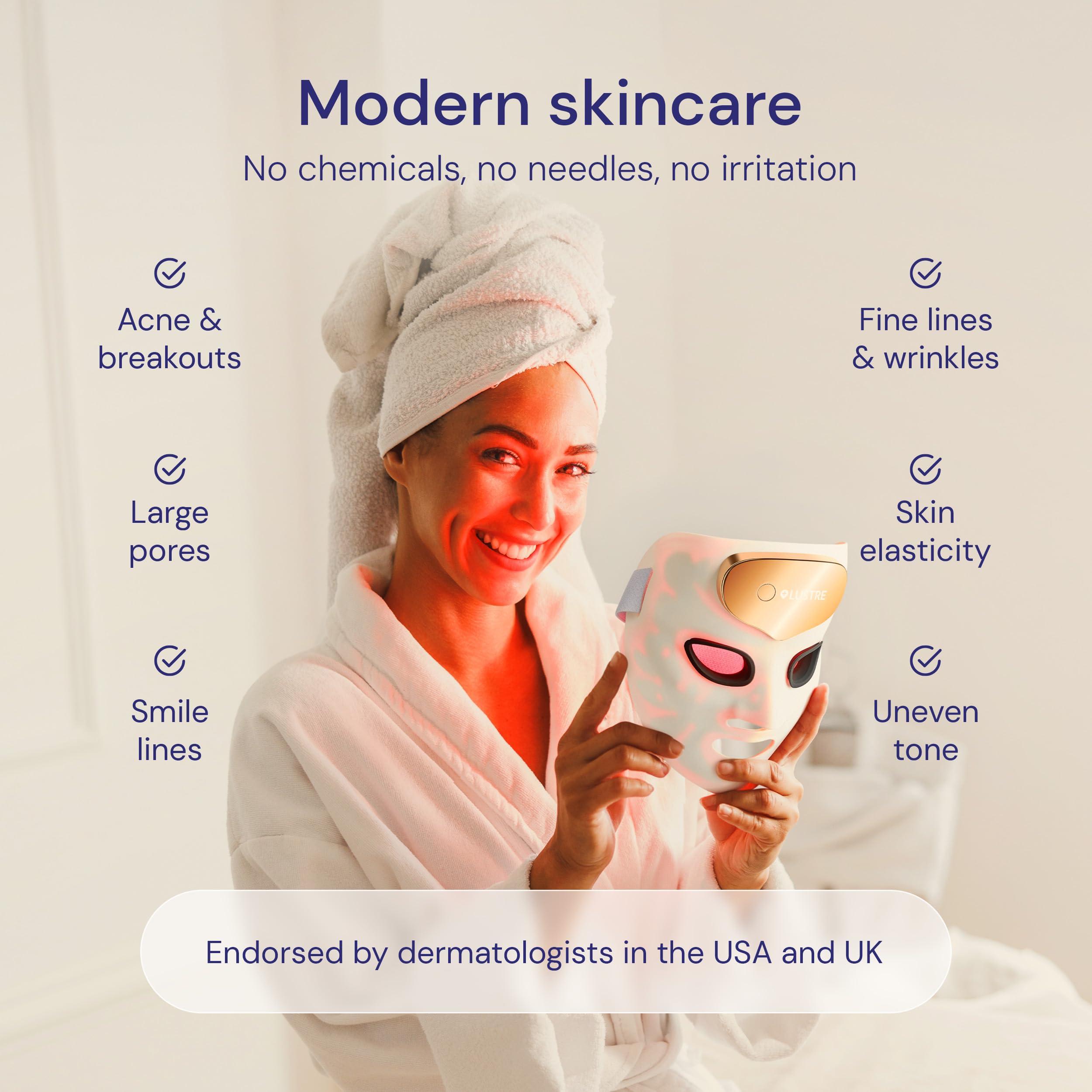 LUSTRE LUSTRE ClearSkin Renew Pro Facewear - Anti-Aging & Anti-Acne LED Face Mask | Red, Blue & Near Infrared Light Therapy Treatment Device | Reduce Wrinkles & Prevent Acne