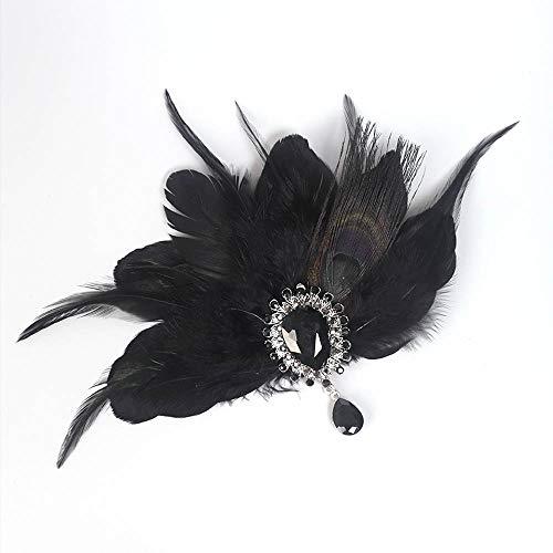 Aimimier Aimimier 1920s Flapper Feather Hair Clip Black Roaring 20s Headpiece Costume Masquerade Gatsby Hair Jewelry for Women and Girls (Style 1)