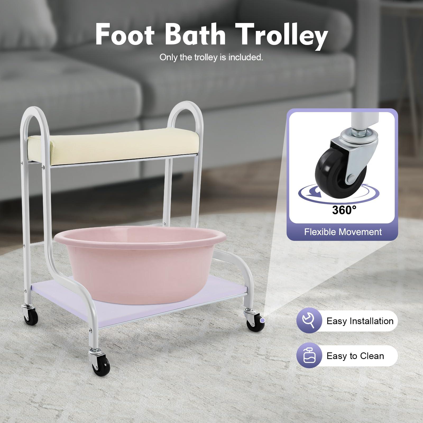 EurHomePlus Beauty Salon Trolley Pedicure Cart with Wheels, Foot Bath Trolley Manicure Foot Rest Portable Esthetician Trolley Cart Nail Or Foot Bath Beauty Salon for Foot Rest Pedicure Massage (White)