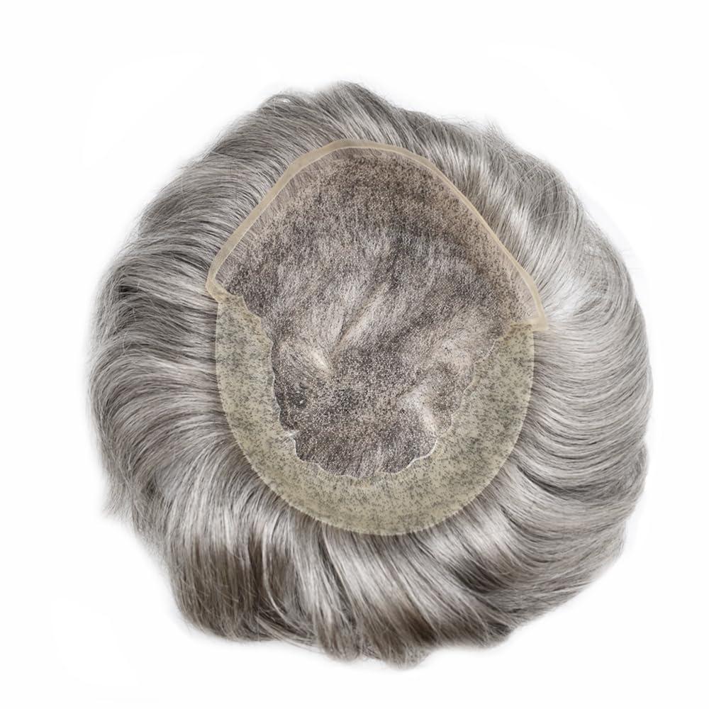 Hair Wonders Toupee For Men Real Human Hair Mens Toupee Hair Replacement System Swiss Lace Hair Piece For Men Hair System Protesis Capilar Para Hombre7x10\'\'-100% light to Medium density#1B80 1B# OFF BLACK+80%GREY