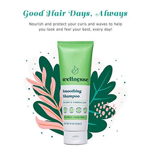 Wellnesse Wellnesse: Smoothing Shampoo - For Wavy, Curly Hair - 8 oz - Coconut and Verbena Leaf - Moisturizing, Curl Active Formula - Cruelty-Free, Non-GMO, No Parabens, Sulfates, Silicone