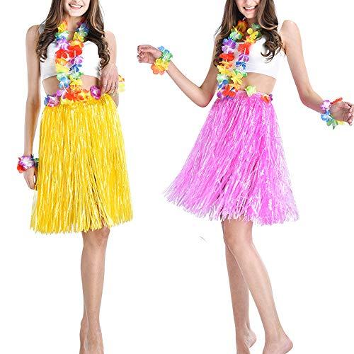 YAXAMING Hawaiian Leis Luau Tropical Headband Flower Crown Wreath Headpiece Wristbands Women Thicker Necklace Bracelets Hair Band For Summer Beach Vacation Pool Party Decorations Favors Supplies Set Red