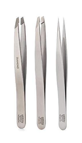 Regine Switzerland Regine Switzerland Tweezer Bundle Pack - Slant Tip, Diamond Tip, & Splinter Tweezers - Professional Eyebrow and Facial Hair Remover - Handmade in Switzerland - 3 Pack