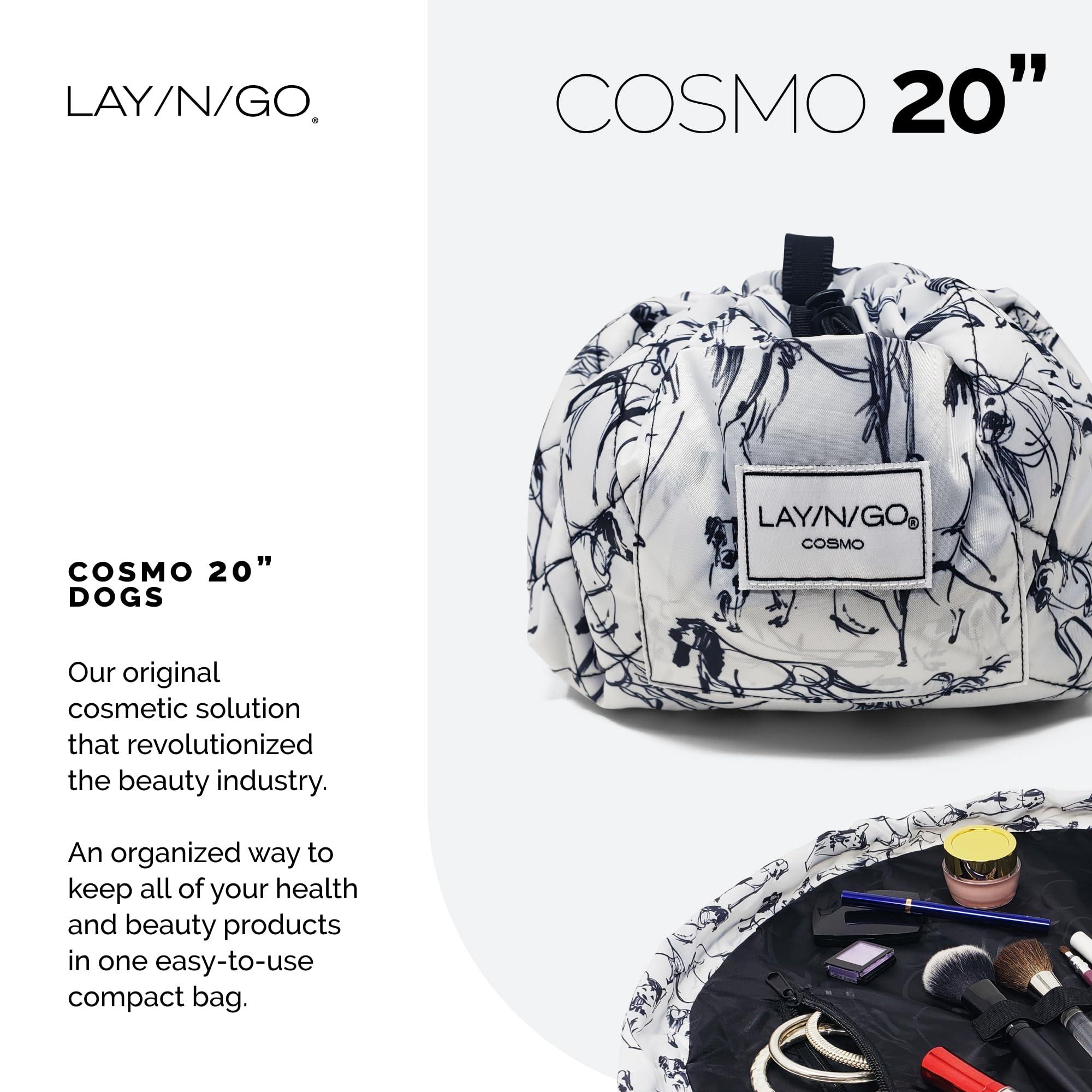 Lay-n-Go Lay-n-Go Cosmo Drawstring Cosmetic & Makeup Bag Organizer - Portable Drawstring Makeup Bag w/Zipper Pocket, Makeup Loops & More - Durable, Machine Washable Makeup Bag for Travel (20, Dogs)