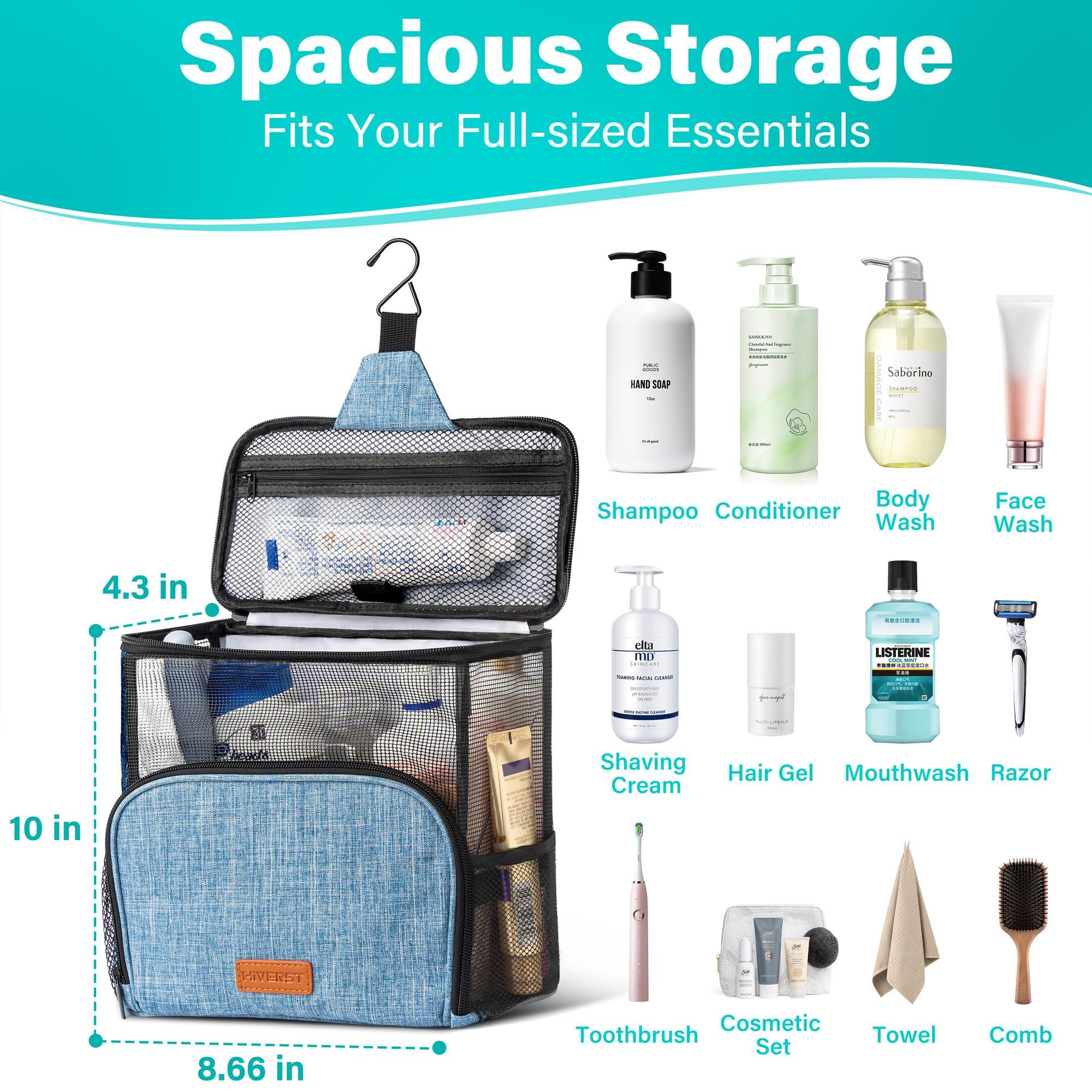 Hiverst Hiverst Hanging Toiletry Bag, Shower Caddy Tote Bag (Updated Version, Full Size Bottle Compatible), Bath Organizer for College Dorms, Gym, Camp, Women Men, with Funny Luggage Tag