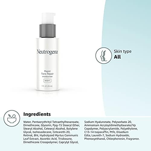 Neutrogena Neutrogena Rapid Tone Repair Night Cream with Retinol, Vitamin C and Hyaluronic Acid - Anti Wrinkle Face and Neck Moisturizer - Vitamin C, Retinol, Glycerin, Hyaluronic Acid, 1 fl. Oz